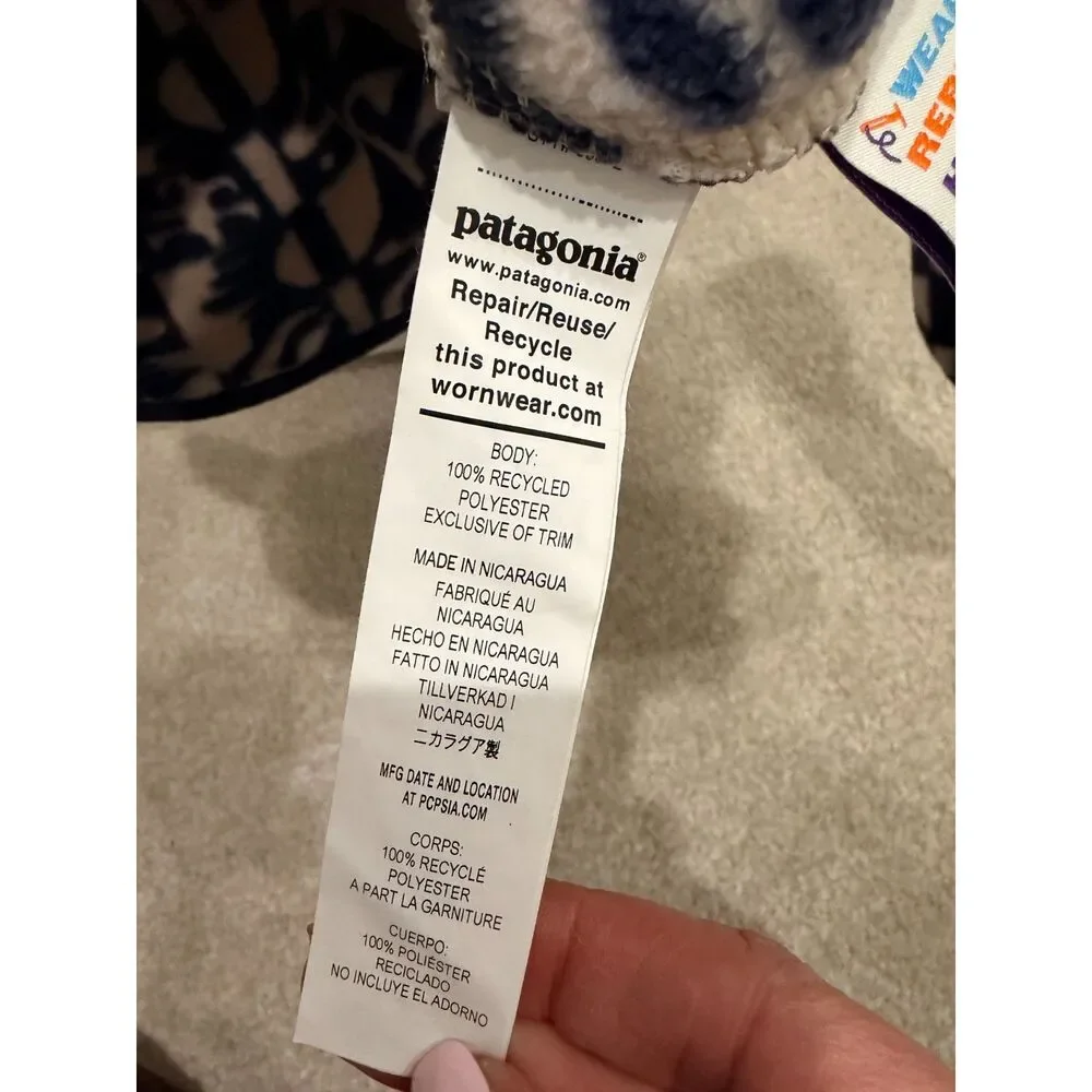 Patagonia Synchilla Snap-T Fleece Kids XL Navy Cream Print Women S M